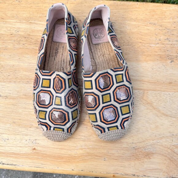 *FLAWS* Tory Burch Cecily Sequin Embellished Espadrilles Flats Size 7.5 - Picture 3 of 9